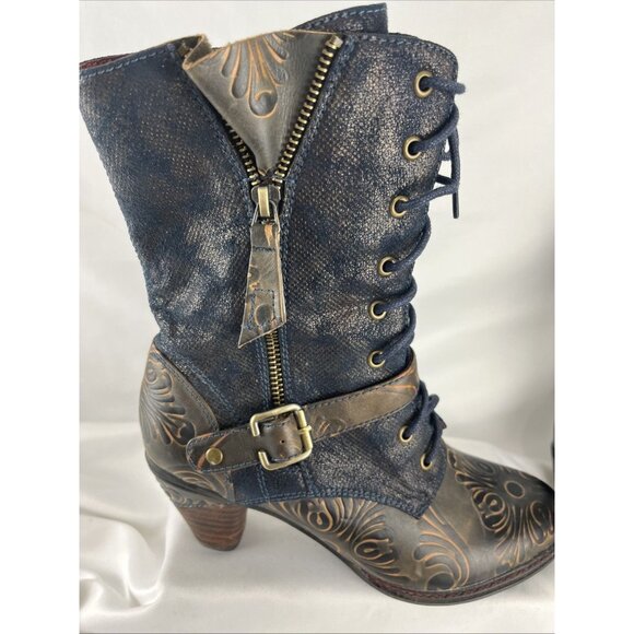 Italmoda Leather Artsy Lace Buckle Zip Boots Womens EU Size 37 - Picture 7 of 14